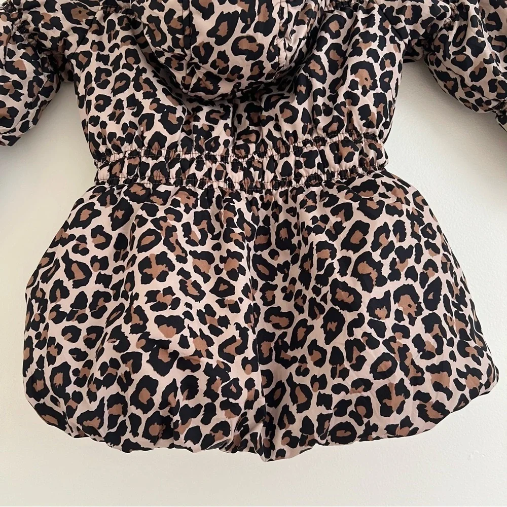 Place 1989 Leopard Print Puffer Jacket Pink Bow‎ 2T Winter Warm Cozy sz 3T